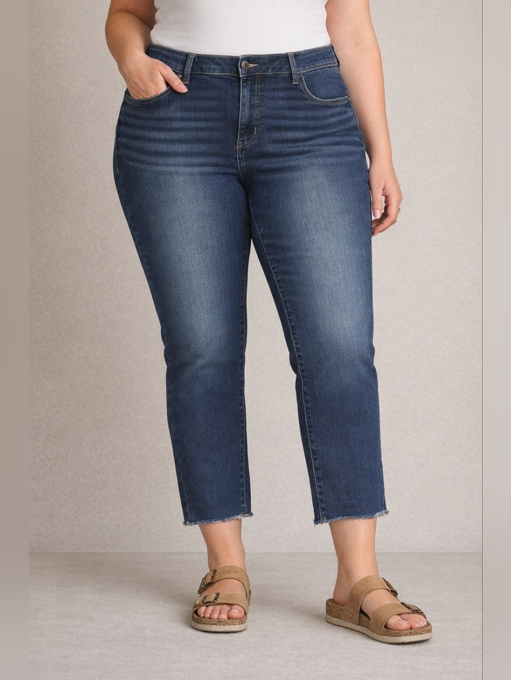 Curvy High Rise Crop Jeans 16W | Waist Gap Fix Denim Chic Night Out Style - Picture 3 of 12